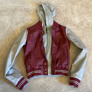 Obey propaganda burgundy faux leather jacket